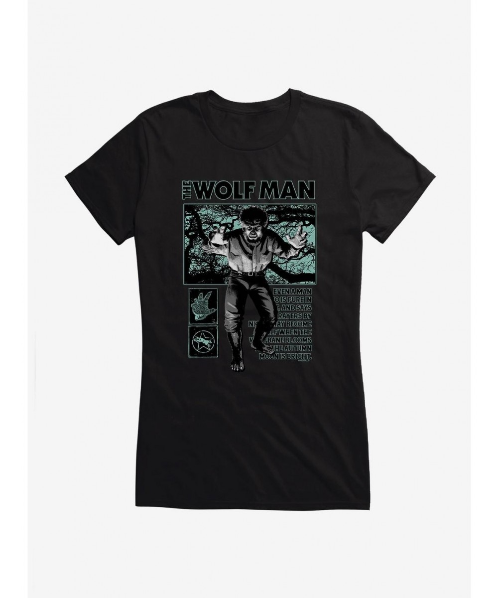 Seasonal Sale Universal Monsters The Wolf Man From Man To Beast Girls T-Shirt $9.56 T-Shirts