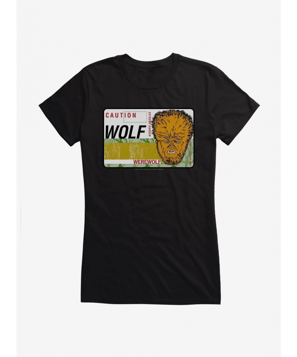 High Quality Universal Monsters The Wolf Man Caution Girls T-Shirt $7.57 T-Shirts