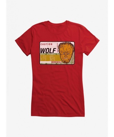 High Quality Universal Monsters The Wolf Man Caution Girls T-Shirt $7.57 T-Shirts