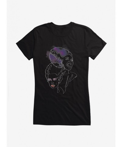 Sale Item Universal Monsters Bride Of Frankenstein Watercolor Split Girls T-Shirt $6.37 T-Shirts