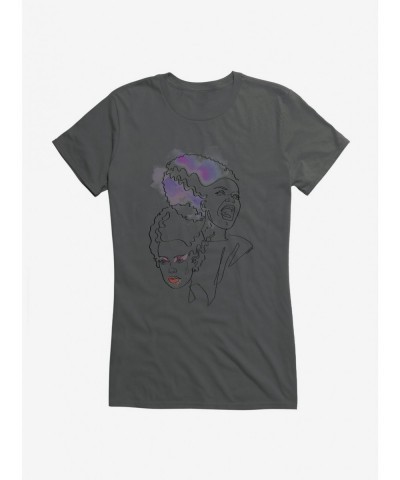 Sale Item Universal Monsters Bride Of Frankenstein Watercolor Split Girls T-Shirt $6.37 T-Shirts