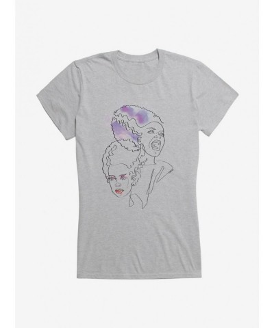 Sale Item Universal Monsters Bride Of Frankenstein Watercolor Split Girls T-Shirt $6.37 T-Shirts