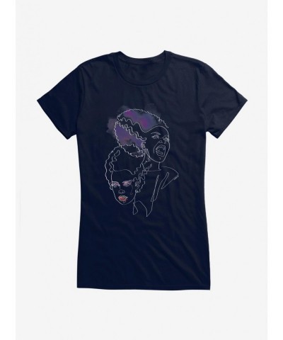 Sale Item Universal Monsters Bride Of Frankenstein Watercolor Split Girls T-Shirt $6.37 T-Shirts