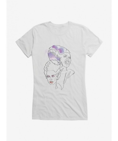 Sale Item Universal Monsters Bride Of Frankenstein Watercolor Split Girls T-Shirt $6.37 T-Shirts