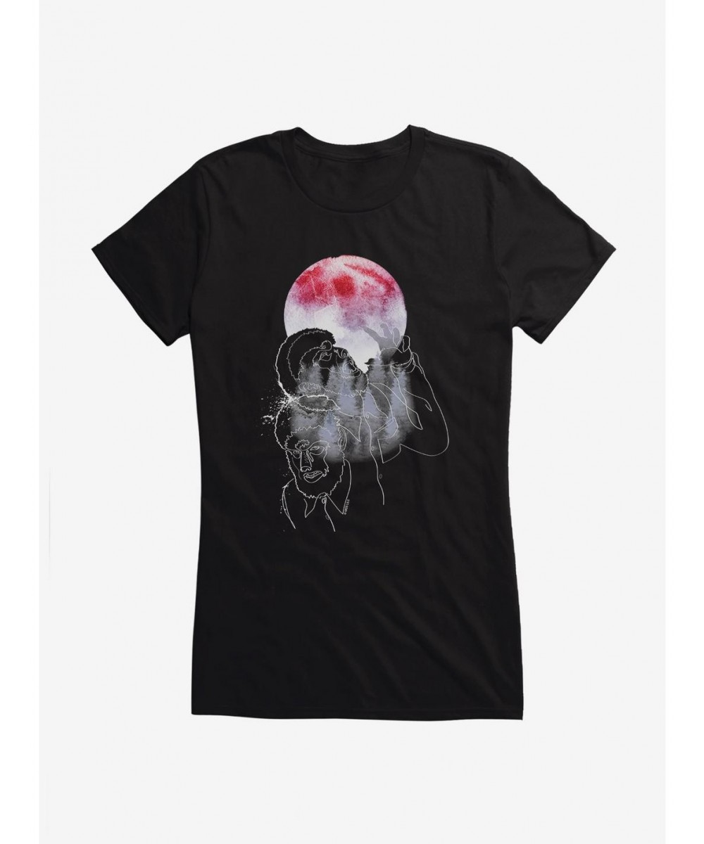 Fashion Universal Monsters The Wolf Man Under The Full Moon Watercolor Girls T-Shirt $7.17 T-Shirts