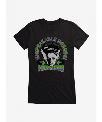 Seasonal Sale Universal Monsters Bride Of Frankenstein Unspeakable Horror Girls T-Shirt $7.57 T-Shirts