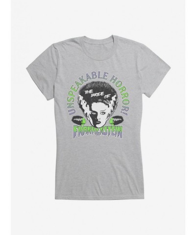 Seasonal Sale Universal Monsters Bride Of Frankenstein Unspeakable Horror Girls T-Shirt $7.57 T-Shirts