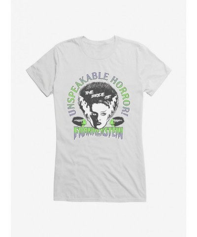 Seasonal Sale Universal Monsters Bride Of Frankenstein Unspeakable Horror Girls T-Shirt $7.57 T-Shirts