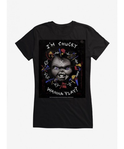 New Arrival Chucky I'm Chucky Wanna Play Girls T-Shirt $8.37 T-Shirts