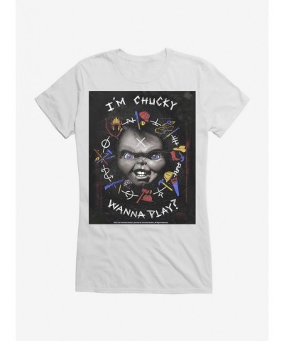 New Arrival Chucky I'm Chucky Wanna Play Girls T-Shirt $8.37 T-Shirts