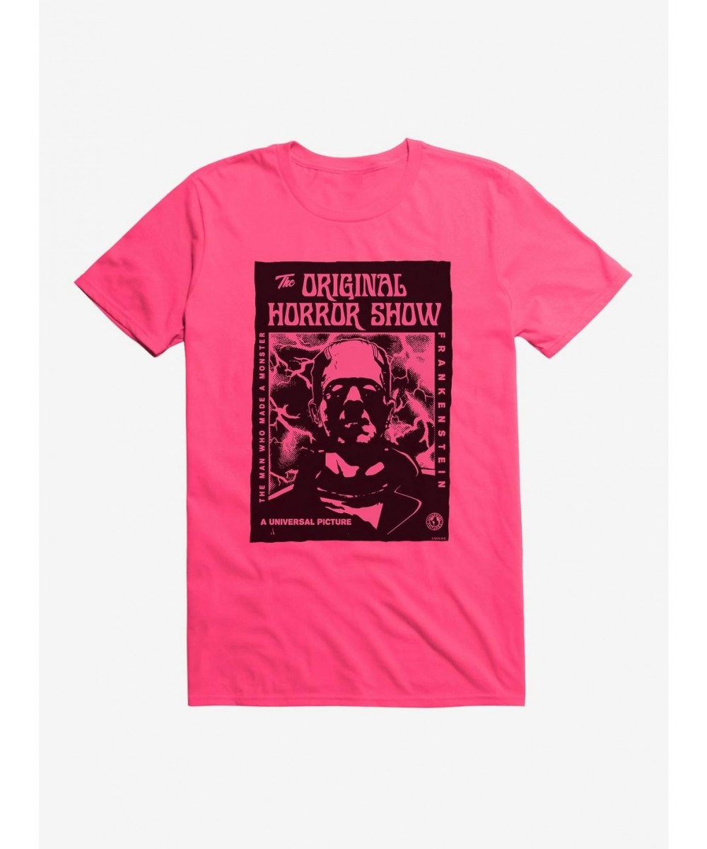 Seasonal Sale Universal Monsters Frankenstein Pink Face T-Shirt $7.84 T-Shirts